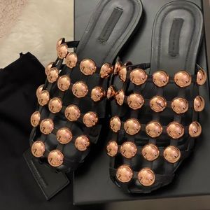 Alexander Wang Amelia Mule Sandals, Sz. 37, Black/Rose gold hardware